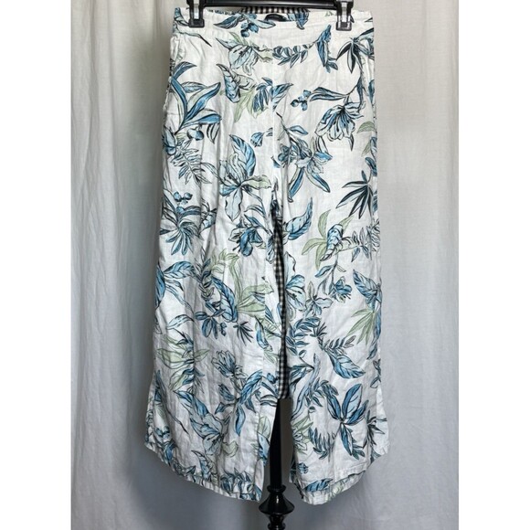 Tahari Womens 100% Linen Leaf Beachy Costal Wide-Leg Crop Pants Pockets Medium - Picture 7 of 7